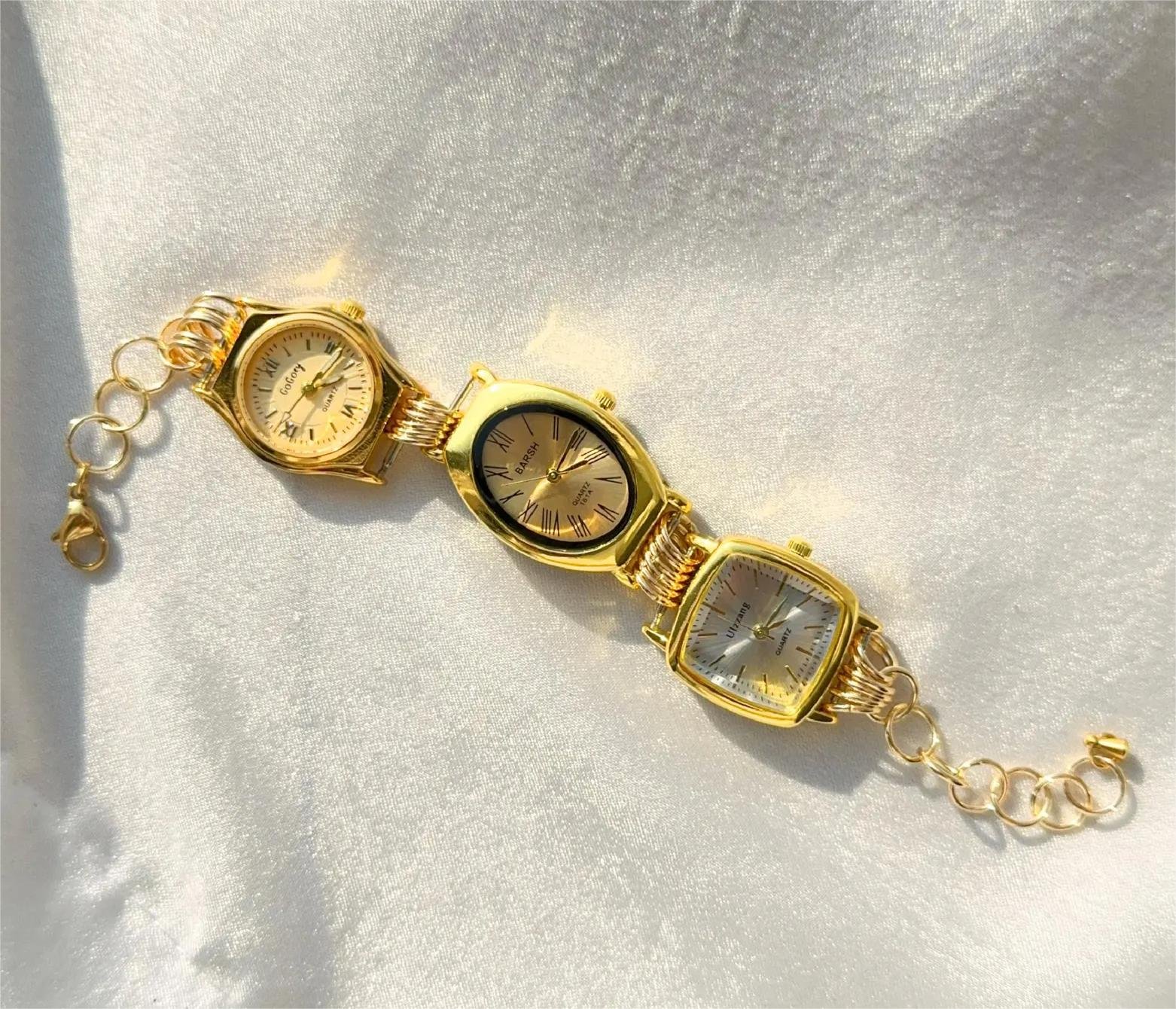 Cyber-chic gold titanium watch choker with polished finish