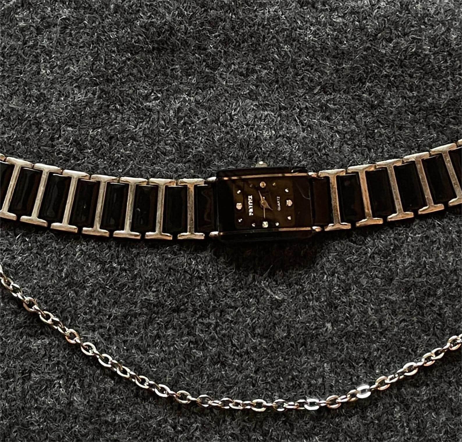 Handmade multi-watch face choker necklace popular with celebrities like Selena Gomez