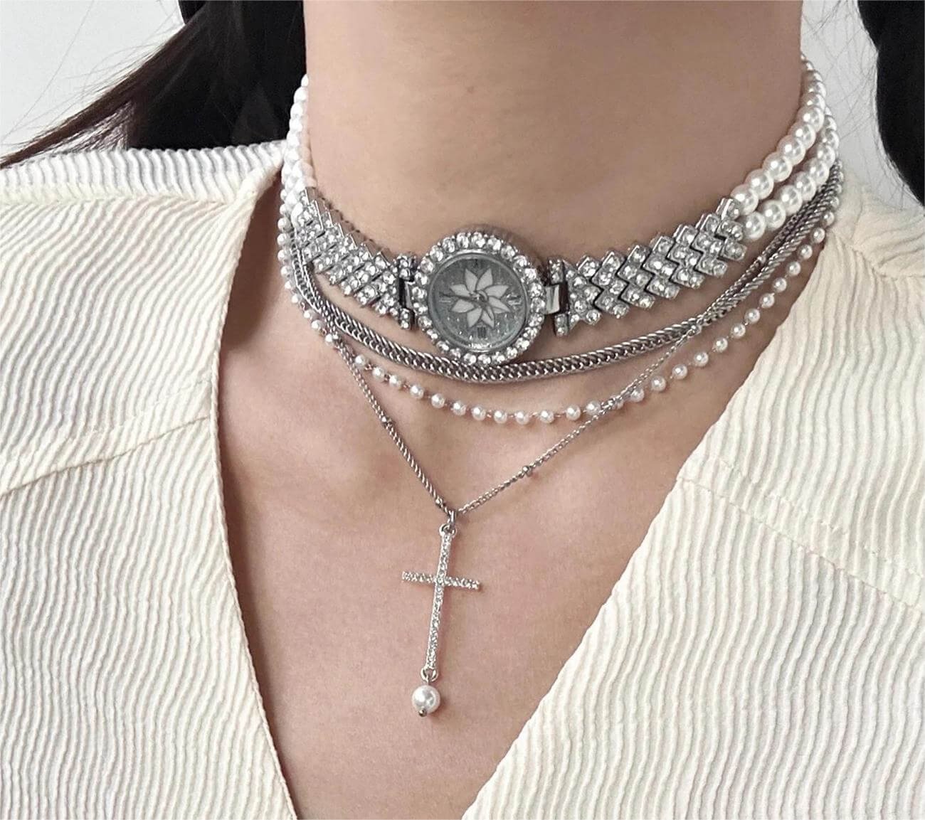 Handmade silver stainless steel watch choker necklace popular among fans of Megan Thee Stallion