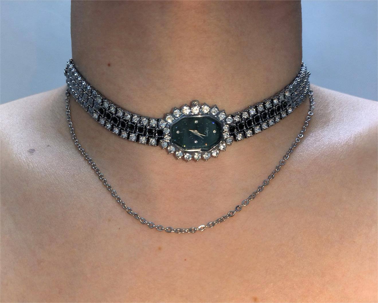 Handmade silver stainless steel watch choker necklace a timeless piece inspired by Hailey Bieber