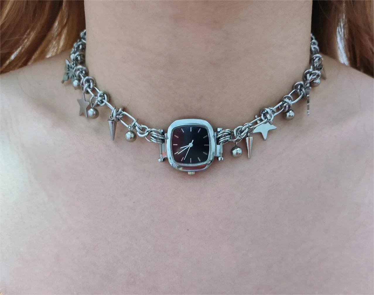 Handmade rave style watch choker necklace