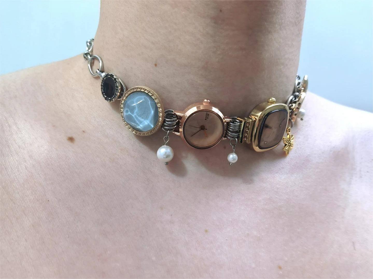 Custom handmade watch choker necklace