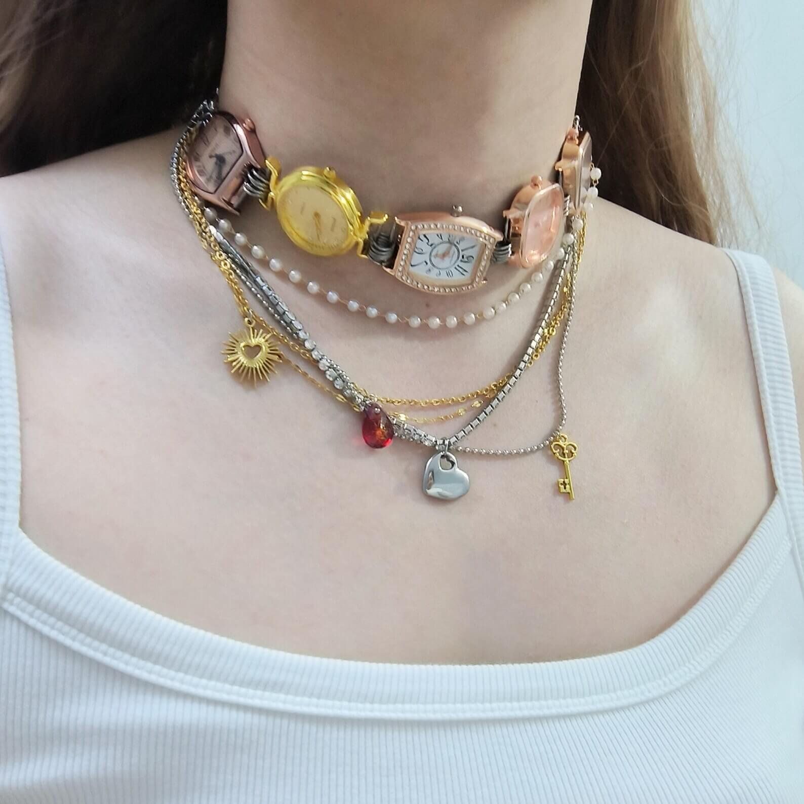 Unique handmade watch choker necklace popular among fans of Emma Chamberlain