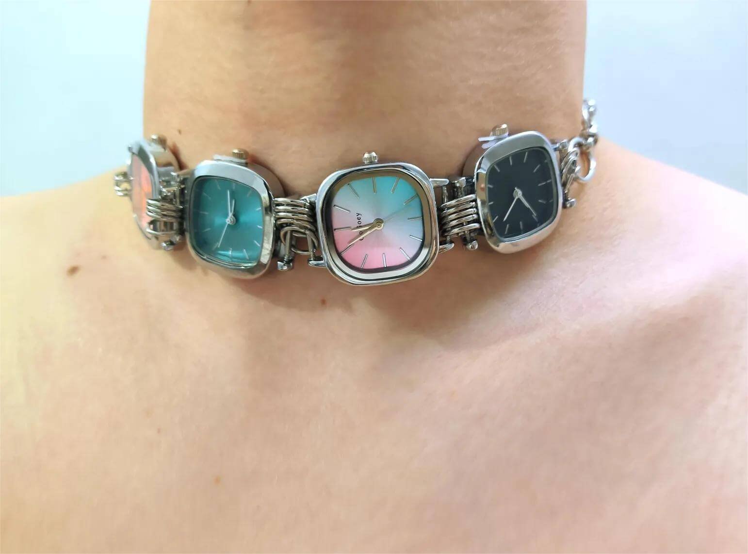 Handmade retro-futuristic watch choker necklace inspired by Zendaya