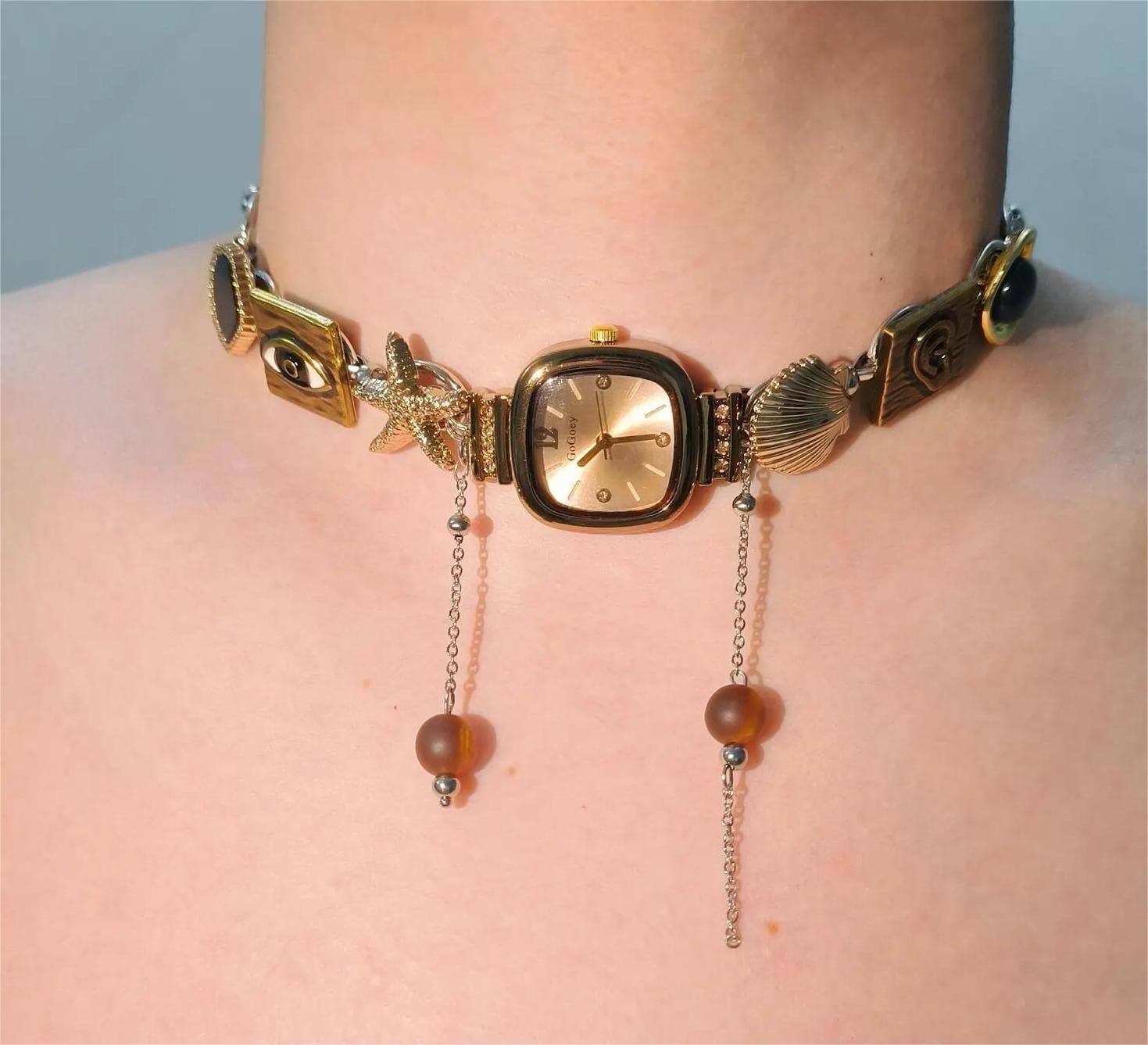 Handmade adjustable band watch choker necklace perfect for gift giving