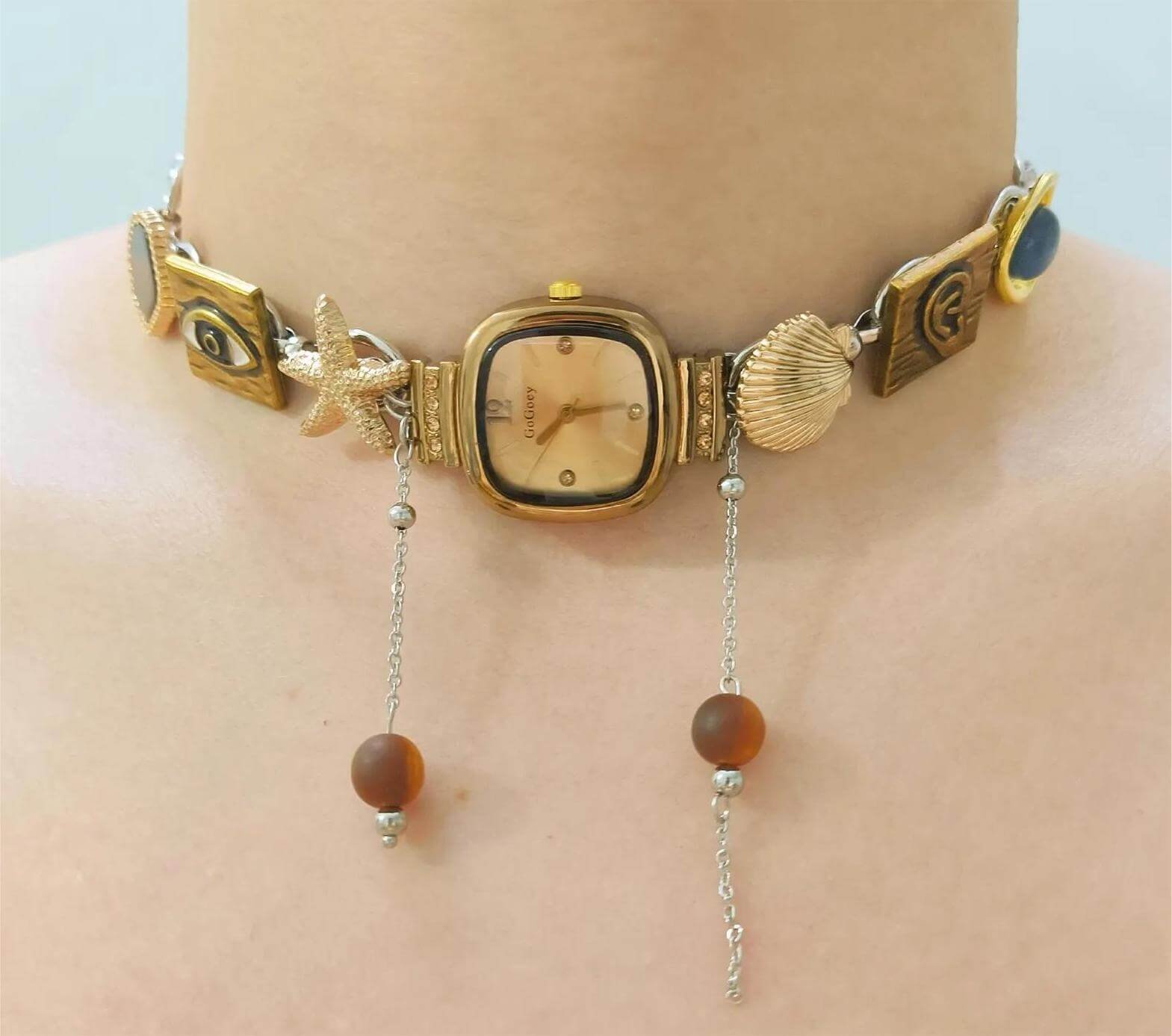 Handmade rave style watch choker necklace worn by Kylie Jenner