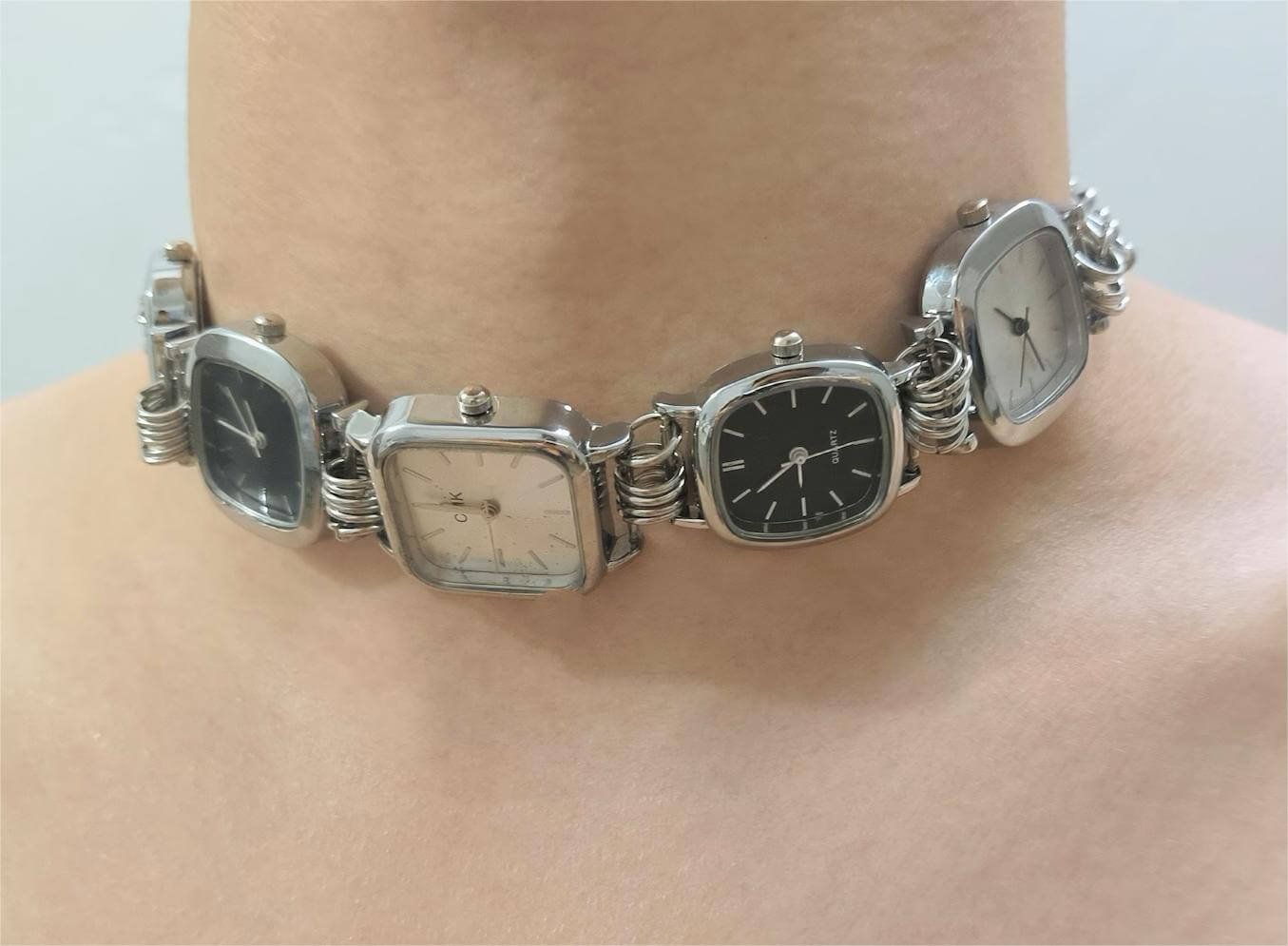 Handmade streetwear watch choker necklace