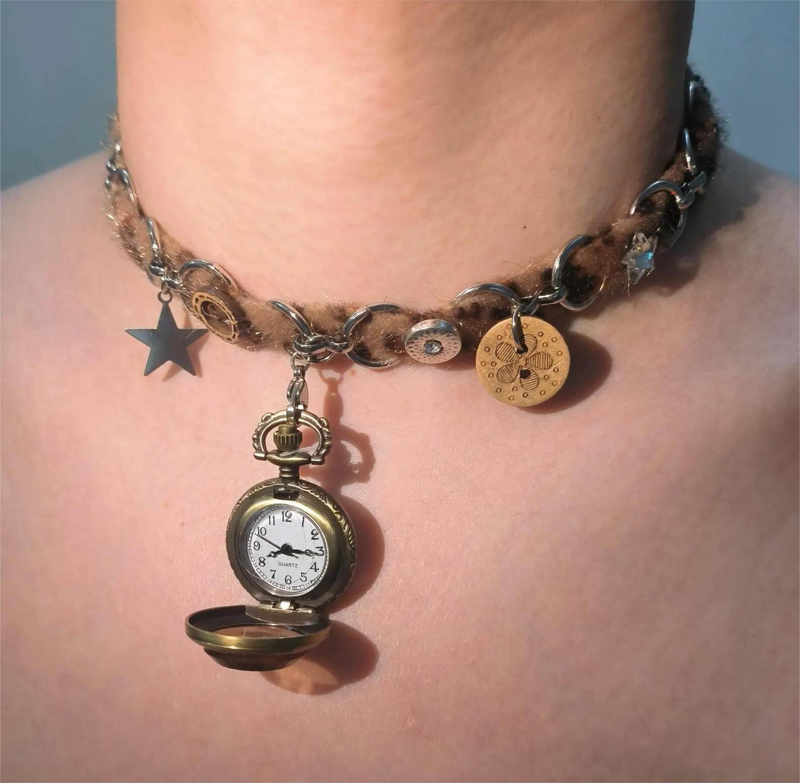 Statement handmade watch choker necklace inspired by Selena Gomez