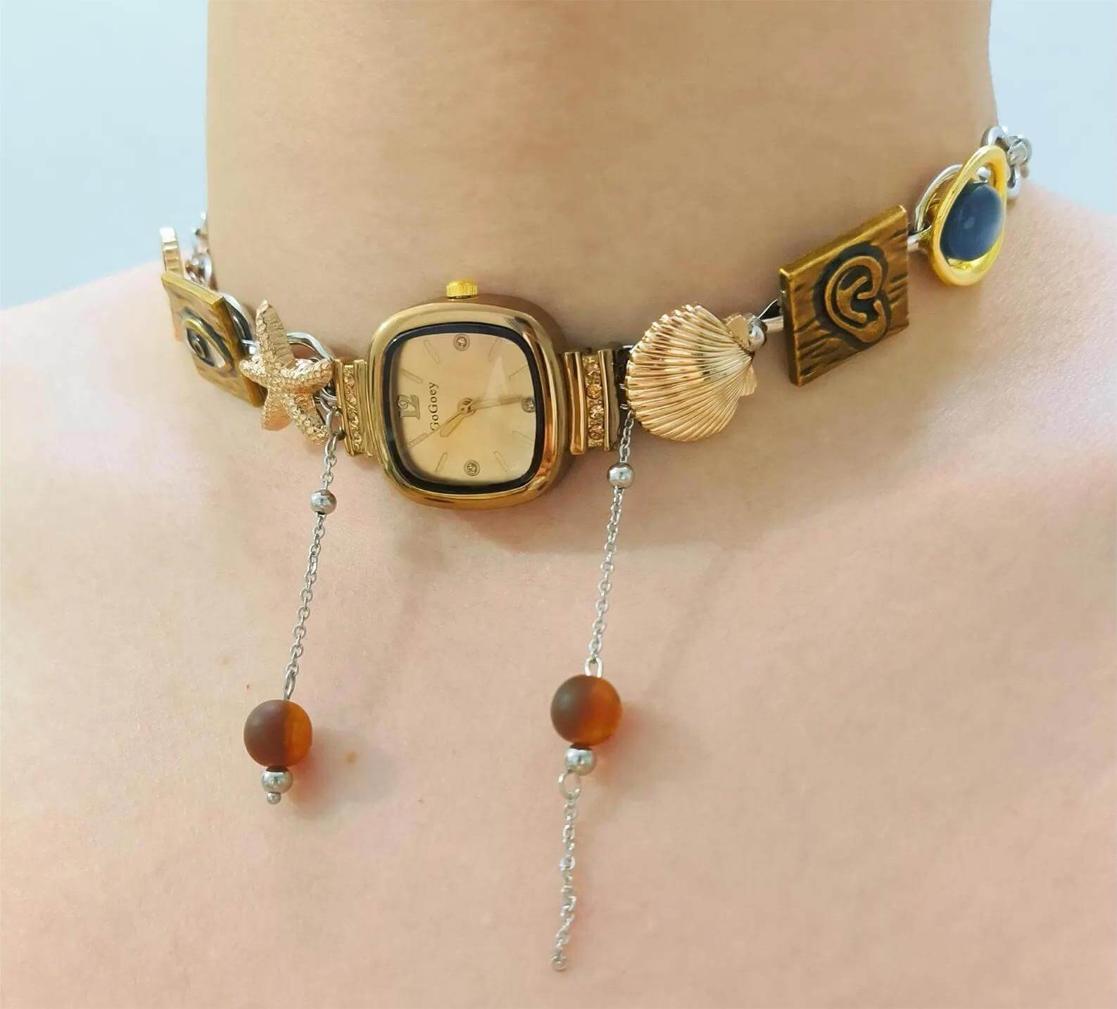 Handmade gold watch choker necklace a must-have for fans of Megan Thee Stallion