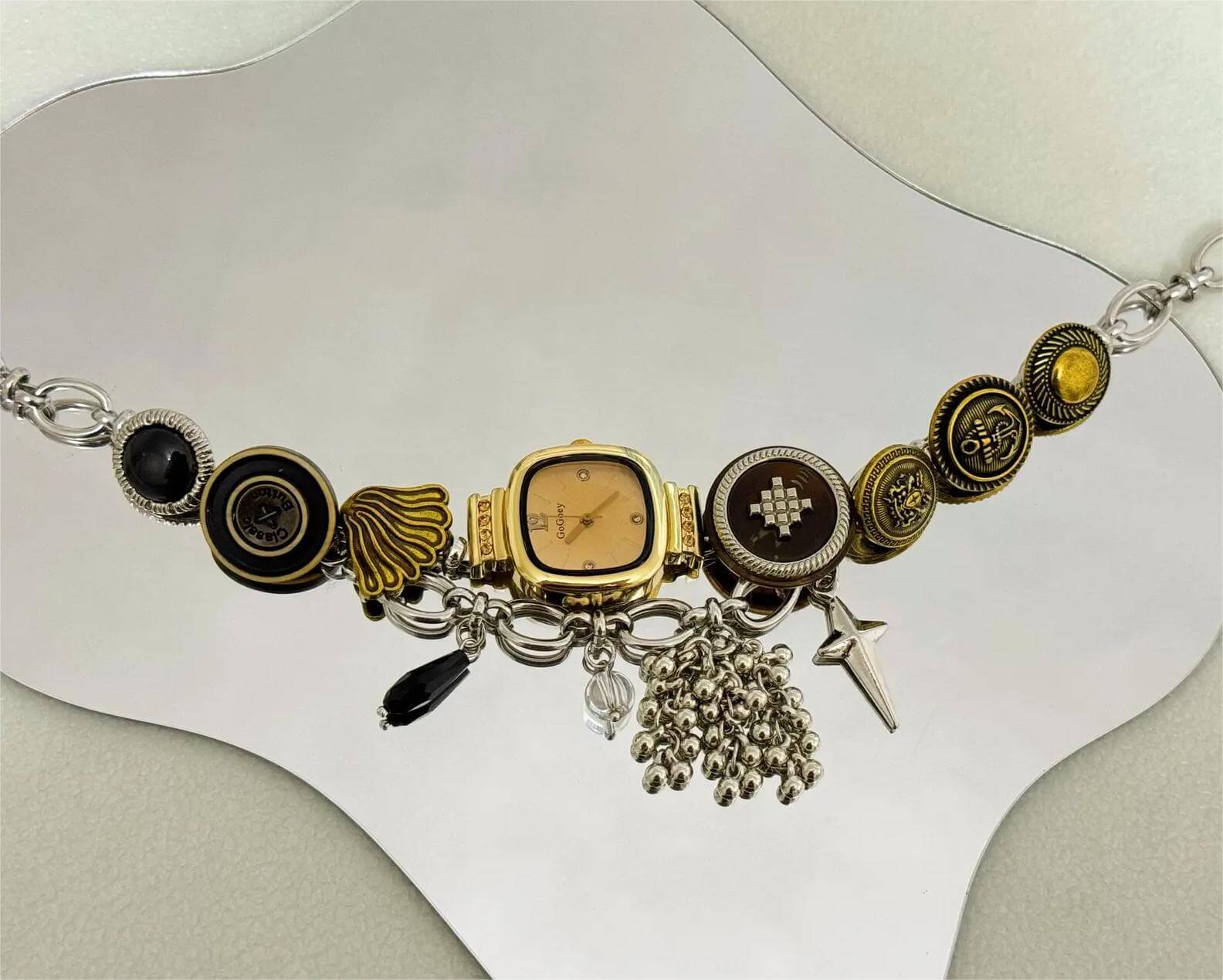 Layered handmade watch choker necklace popular with celebrities like Megan Thee Stallion