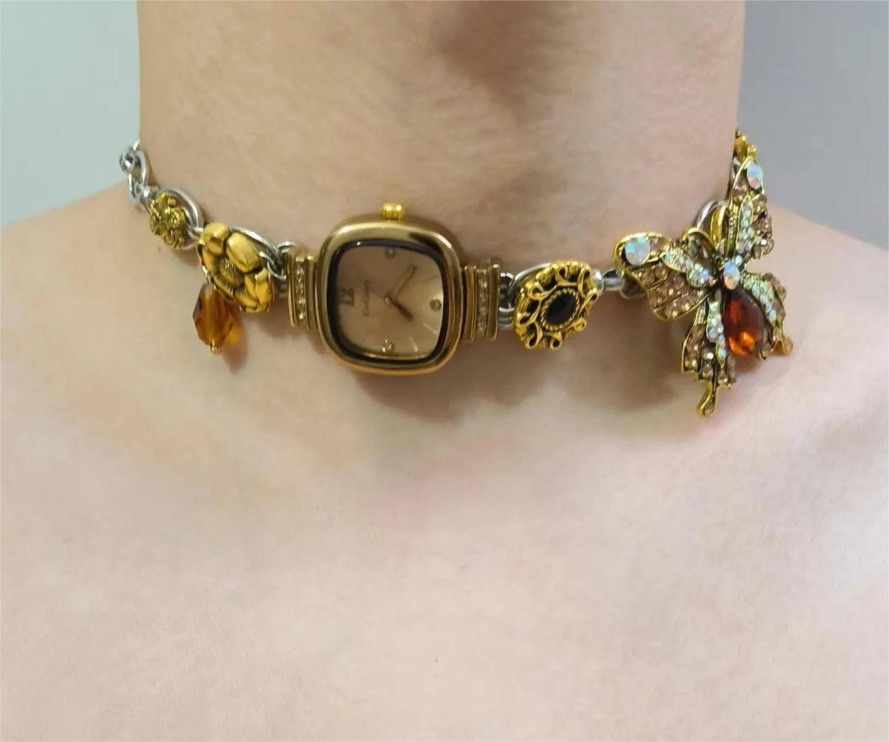 Statement handmade watch choker necklace worn by Kylie Jenner
