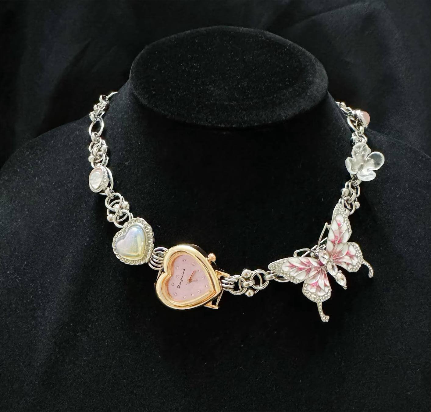 Handmade multi-watch face choker necklace a timeless piece inspired by Hailey Bieber