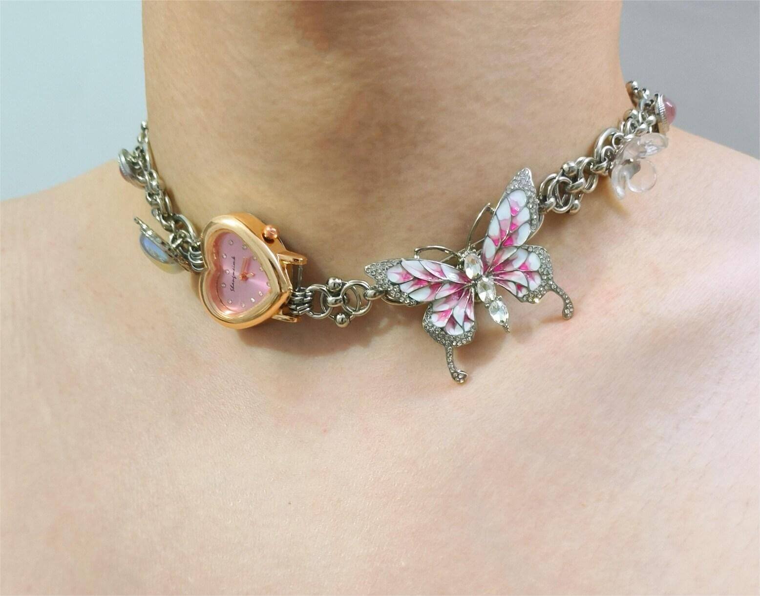 Handmade rave style watch choker necklace worn by Dua Lipa