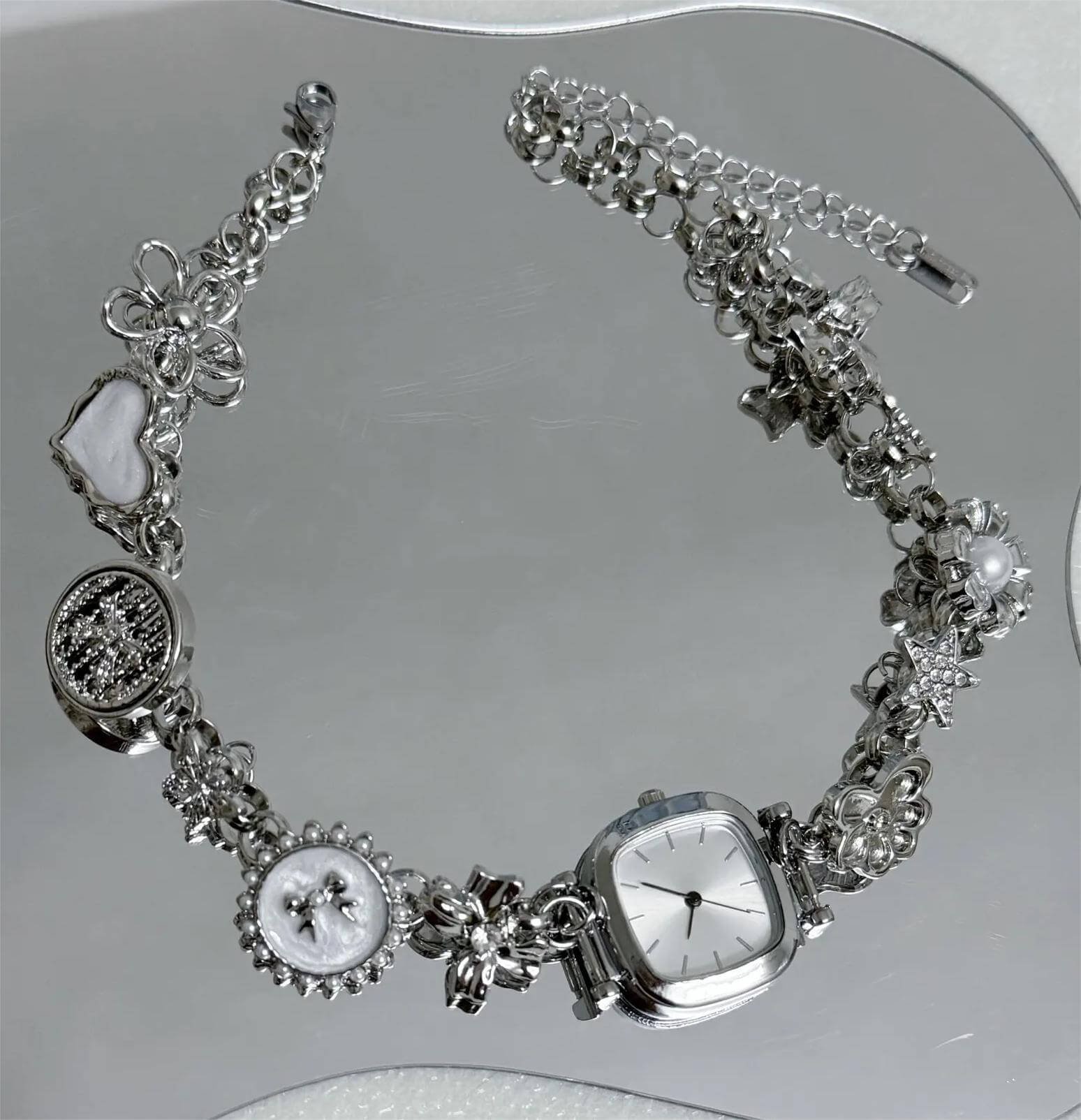 Handmade silver stainless steel watch choker necklace handcrafted for unique style