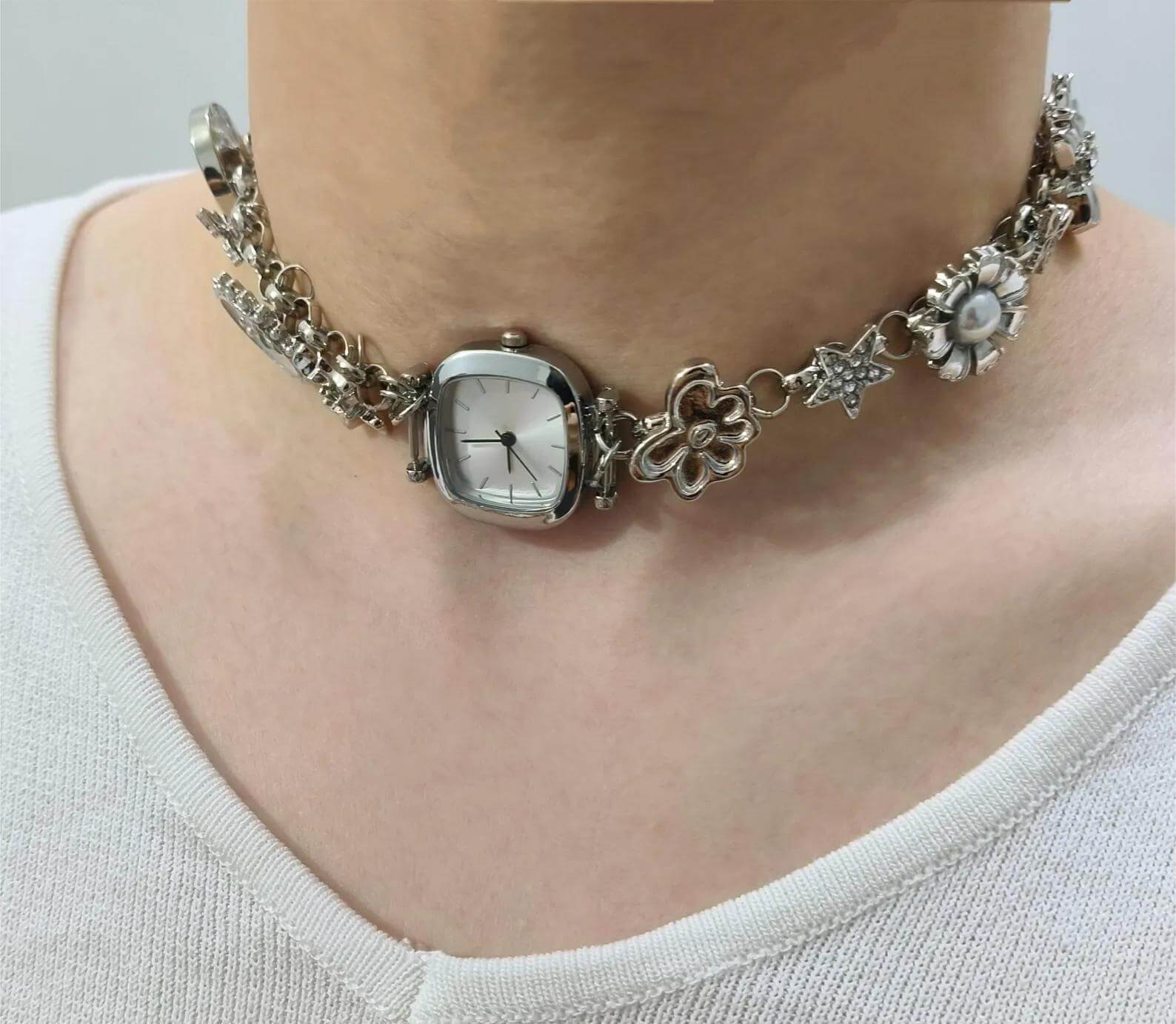 Vintage inspired handmade watch choker necklace popular among fans of Rihanna