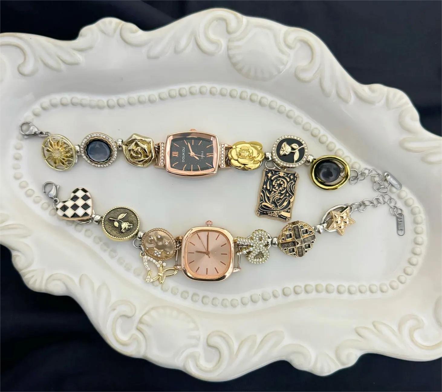 Feminine bracelet watch tailored from stainless steel using urban charm layouts and smooth buttons