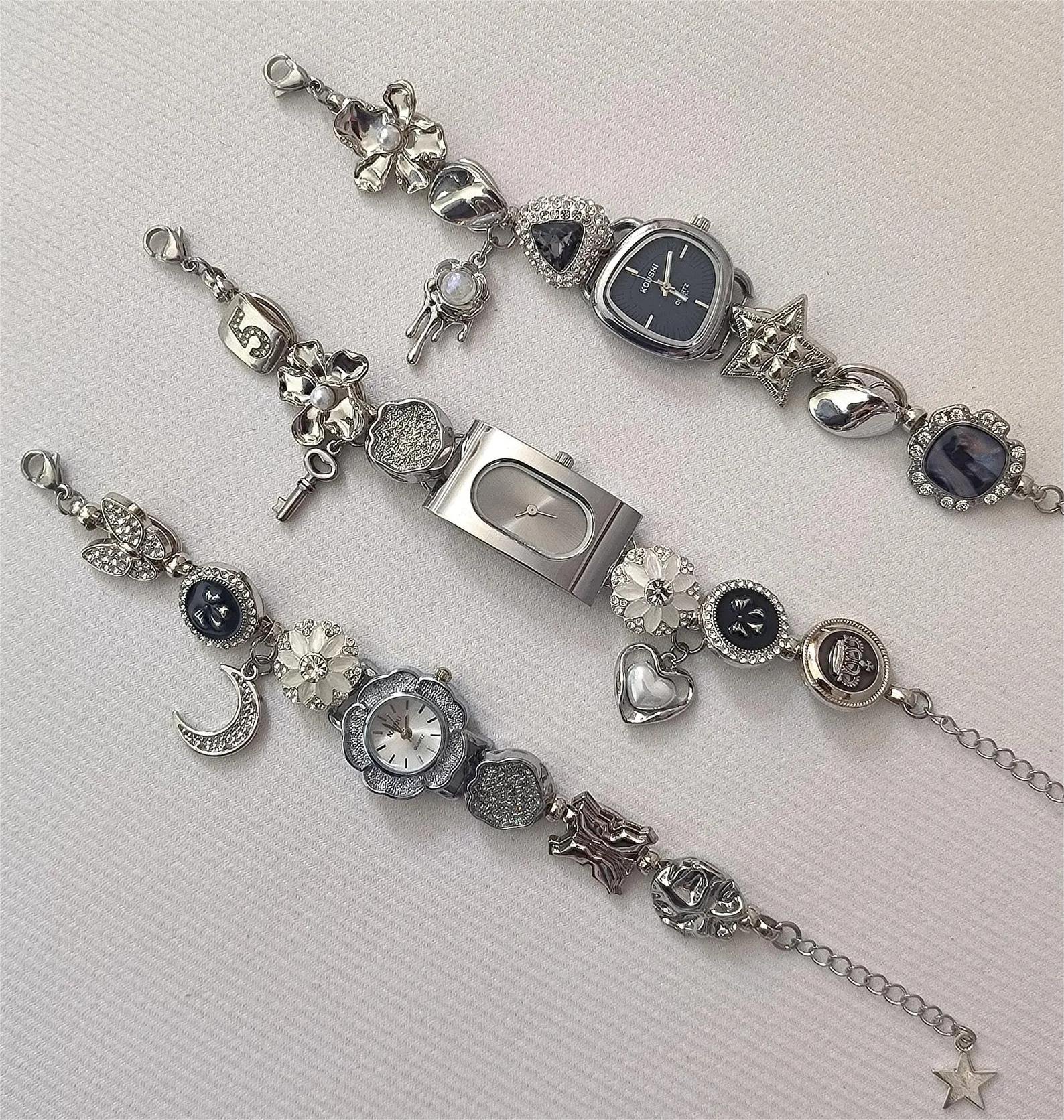 Cyber fashion bracelet watch structured from titanium, charms and interface buttons