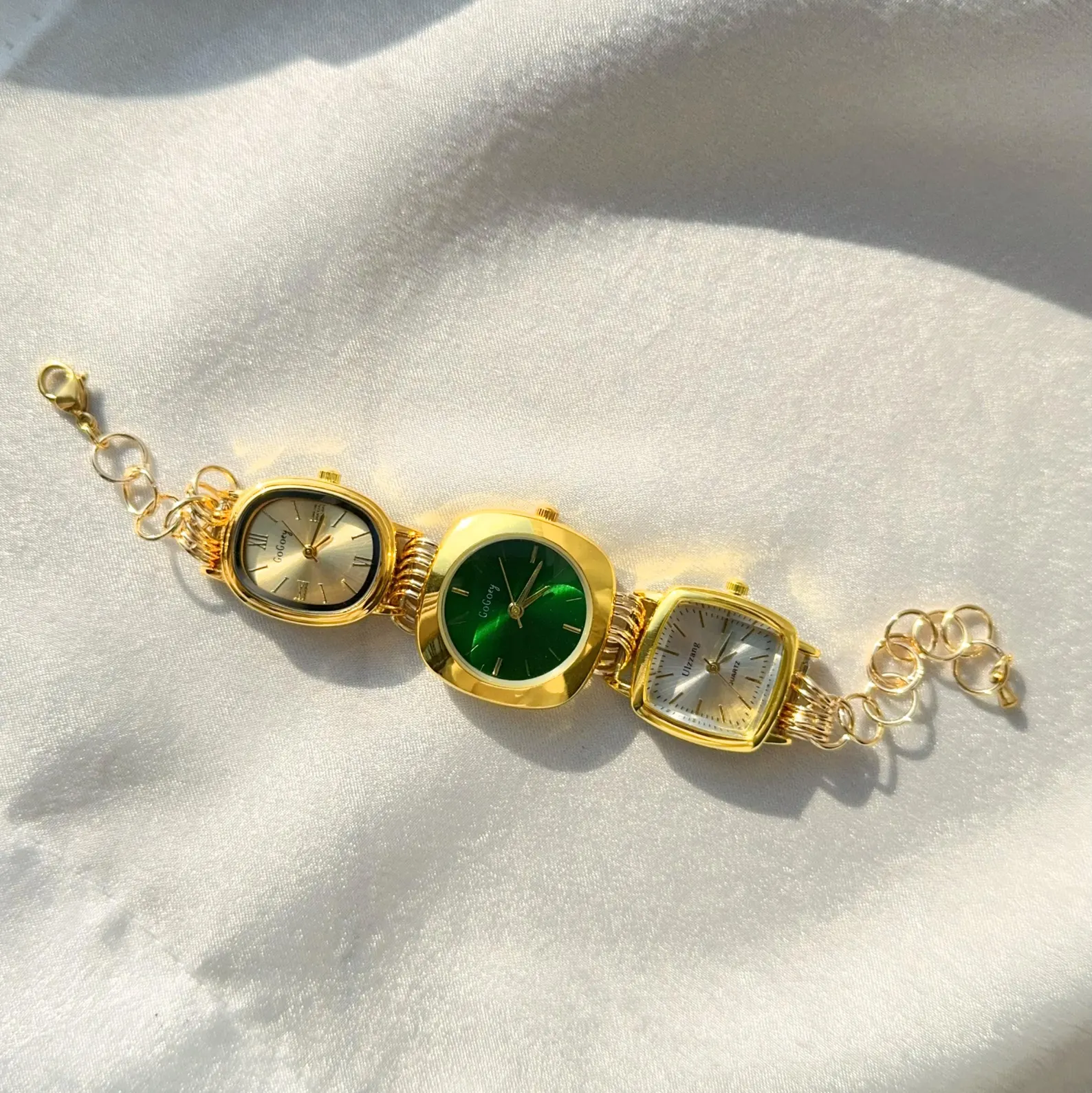 Handcrafted gold watch bracelet in futuristic minimal design