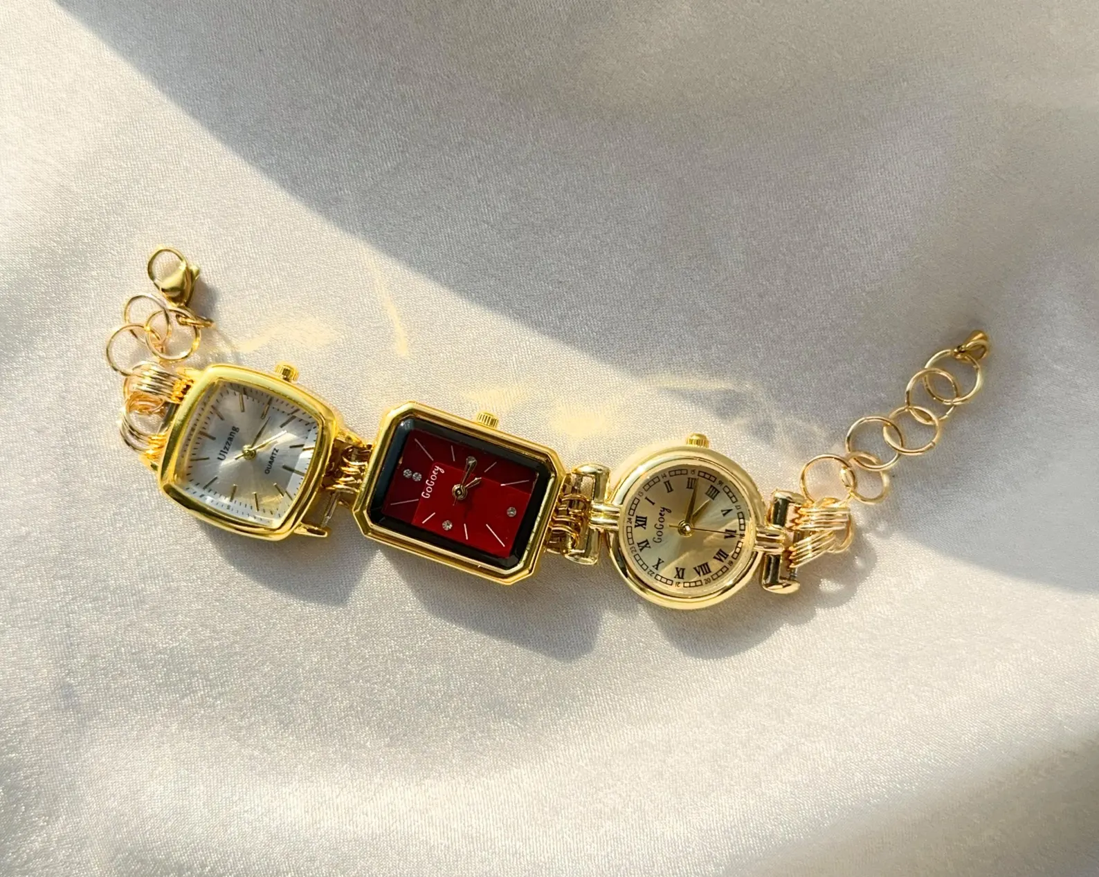 Elegant gold stainless steel watch bracelet with bold chain detail