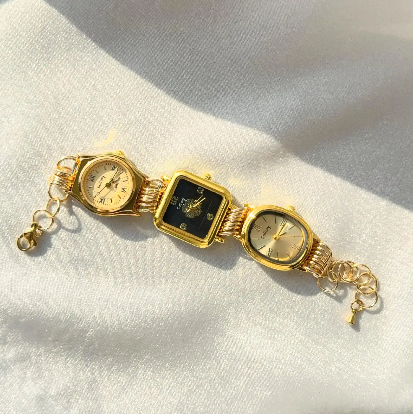Gold titanium bracelet watch for women with Y2K glam look