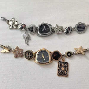 Titanium-based wrist bracelet watch using charm channel design and rim buttons