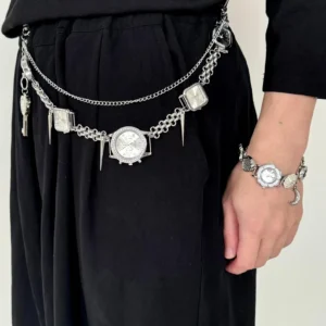 grunge silver multi-layer watch pants chain billie eilish style