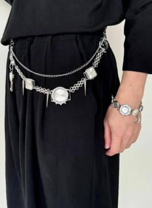 grunge silver multi-layer watch pants chain billie eilish style