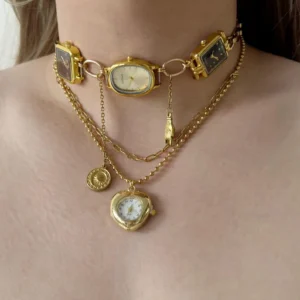 Luxury Chrome Cyberpunk Watch Necklace stylish watch choker necklace