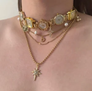 Luxury Chrome Cyberpunk Watch Necklace stylish watch choker necklace