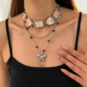 Classic Silver Cyberpunk Watch Necklace stylish watch choker necklace