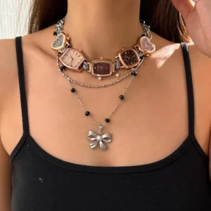 Trendy Y2K Layered Watch Necklace stylish watch choker necklace