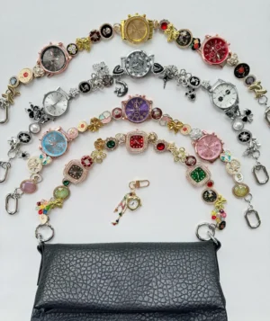Chrome futuristic cyber watch bag chain styled by Jennie Kim