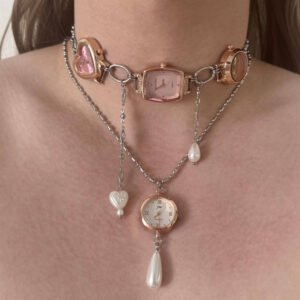 Trendy Y2K Neon Watch Necklace stylish watch choker necklace