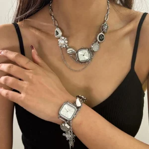 Classic Titanium Layered Watch Necklace stylish watch choker necklace