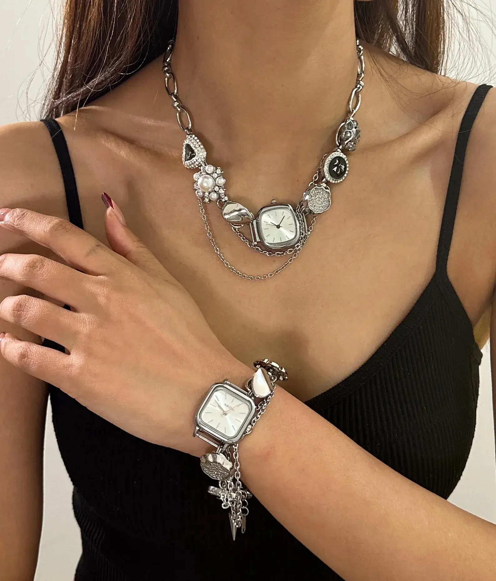 Classic Titanium Layered Watch Necklace stylish watch choker necklace