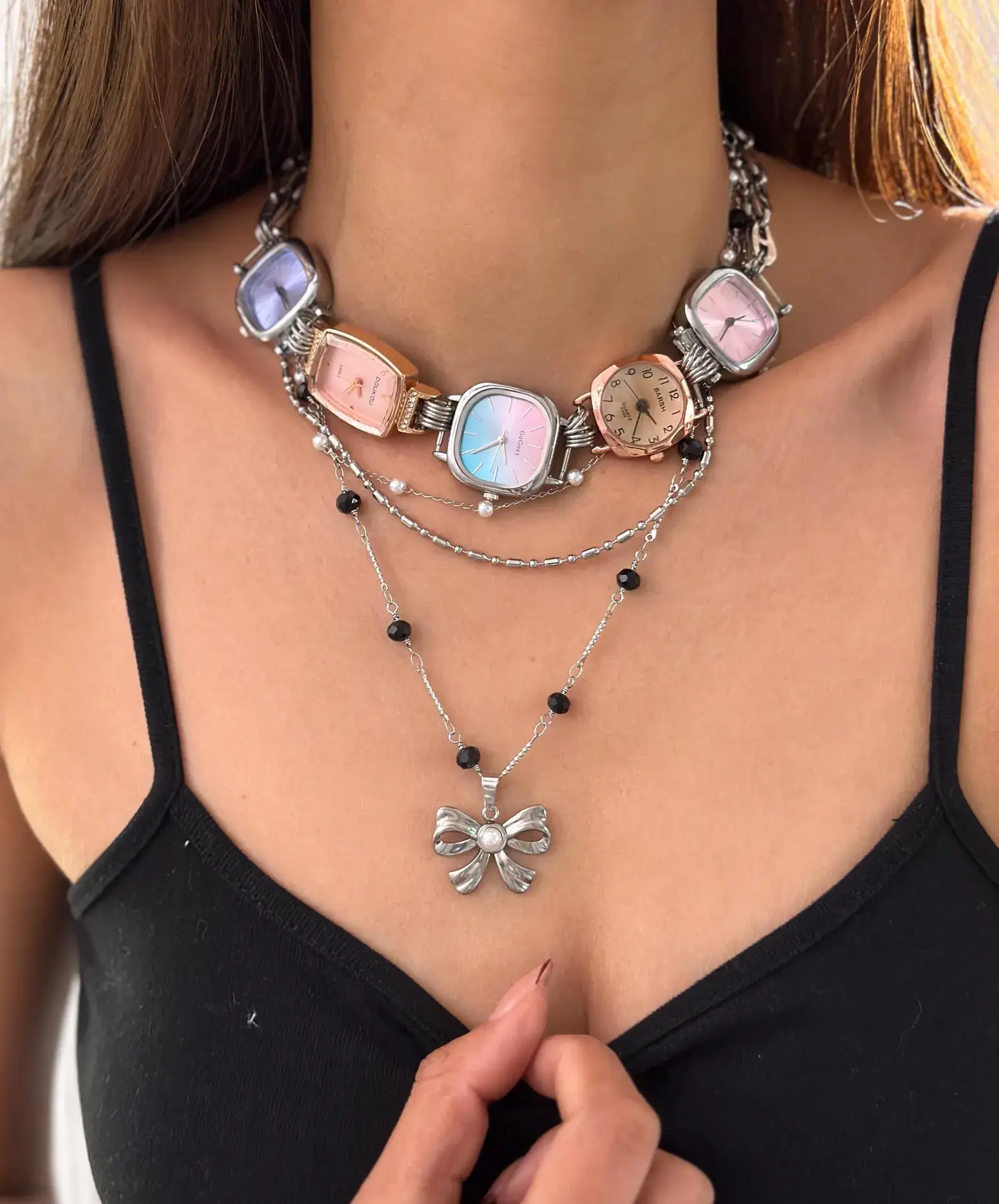 Luxury Vintage Pearl Watch Necklace stylish watch choker necklace