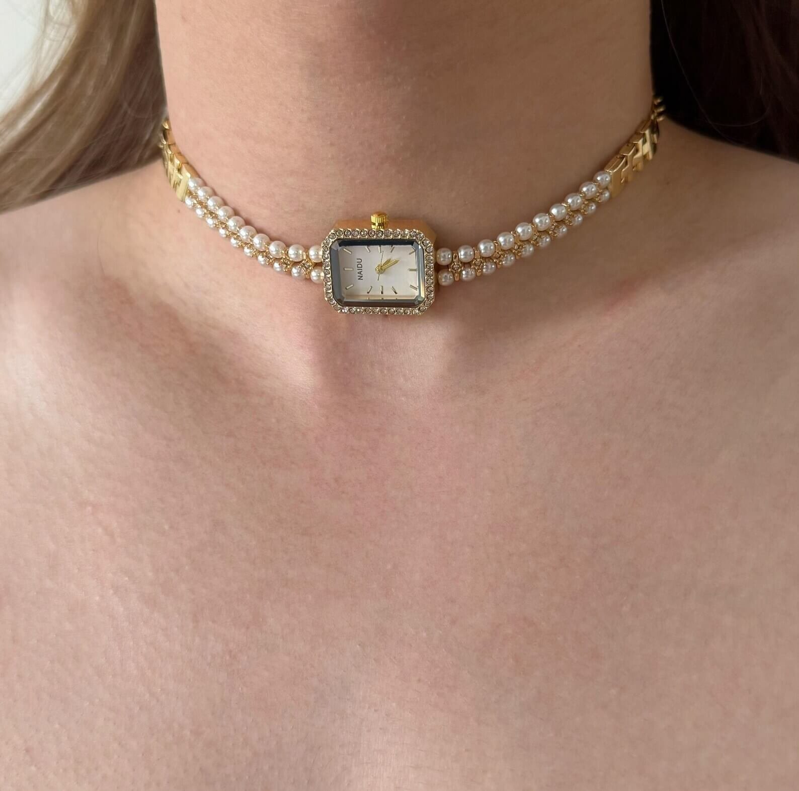 Elegant Handmade Pearl Watch Necklace stylish watch choker necklace