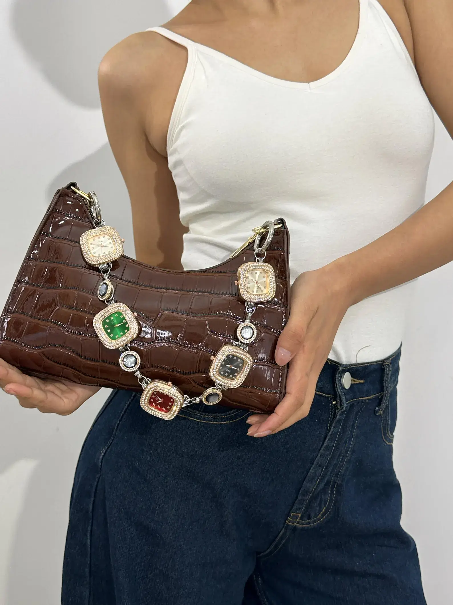 Titanium Y2K futuristic watch bag chain worn by BLACKPINK