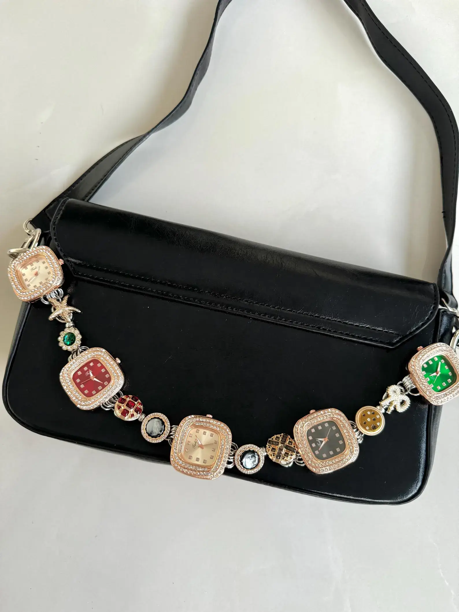 Titanium Y2K futuristic watch bag chain worn by BLACKPINK