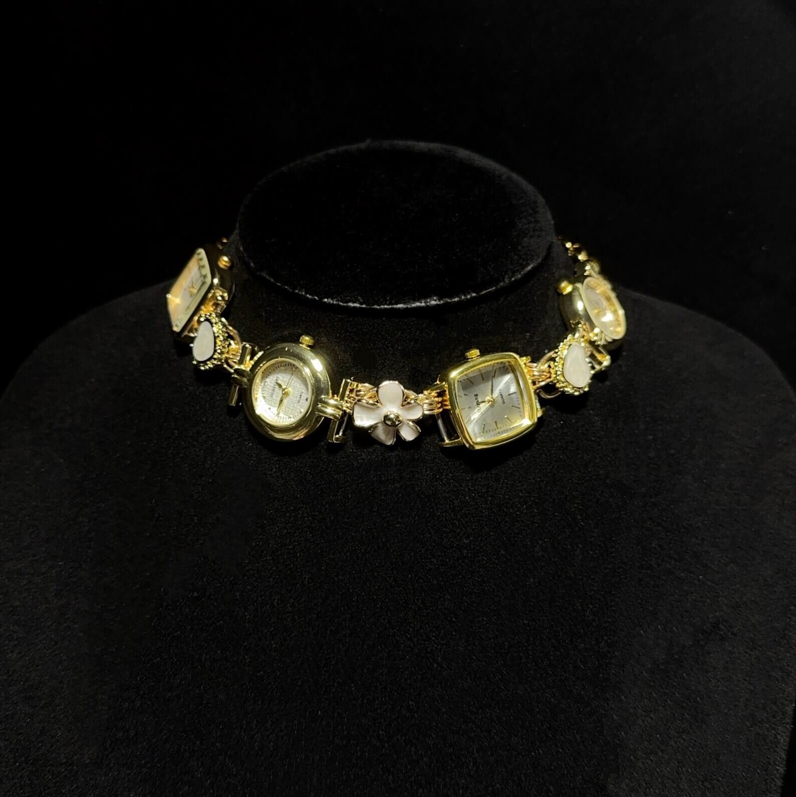 Elegant Pearl Crystal Handmade Neon Cyber Watch Pendant Necklace stylish watch choker necklace