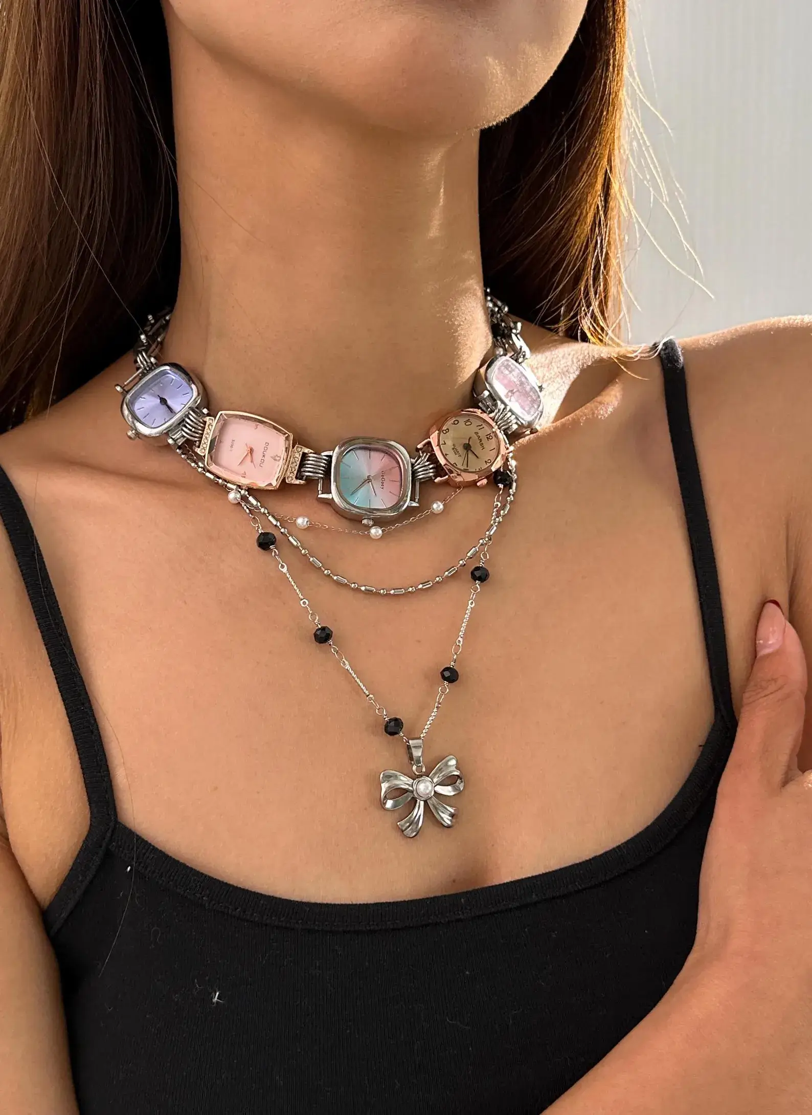 Luxury Vintage Pearl Watch Necklace stylish watch choker necklace