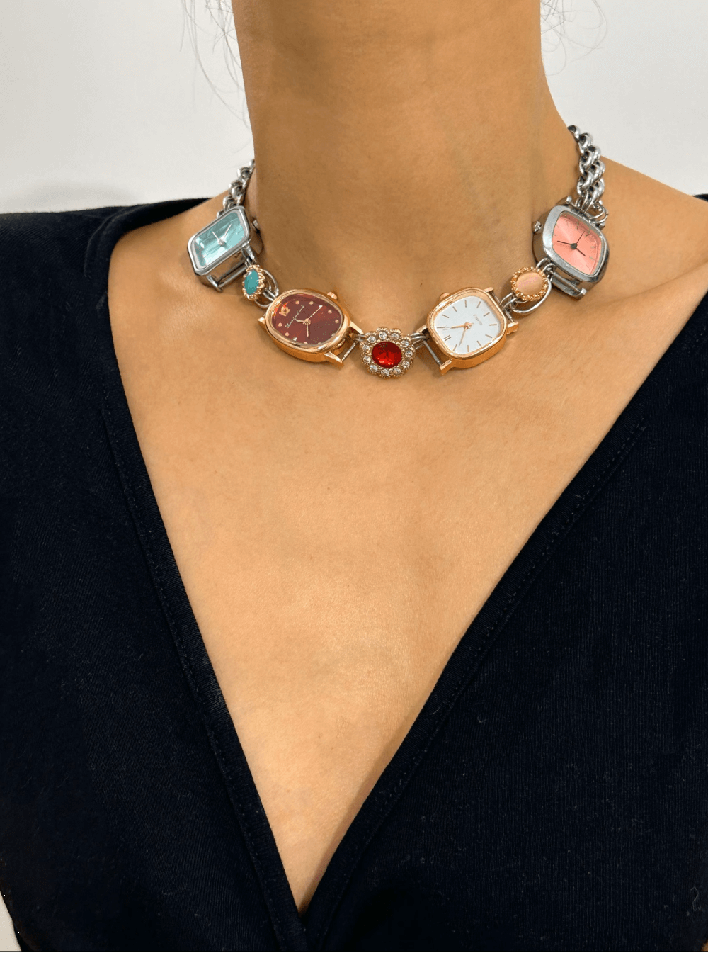 Minimalist Silver Cyberpunk Punk Multi-layer Watch Necklace stylish watch choker necklace