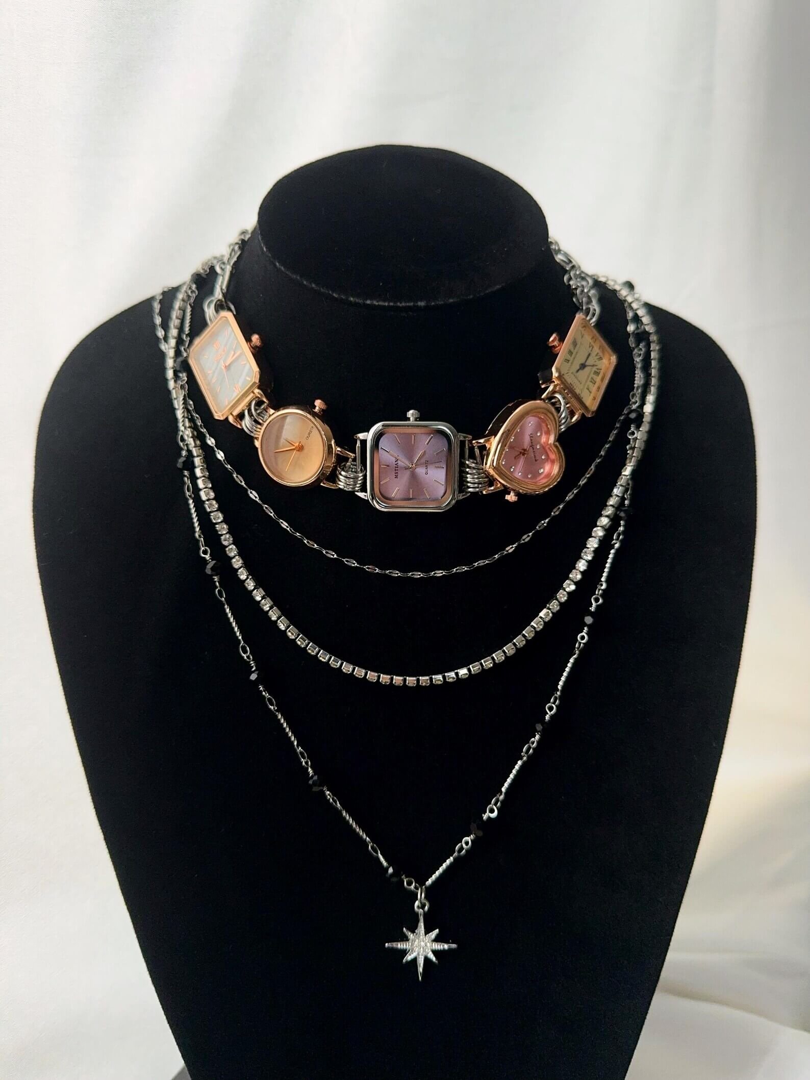Boho Handmade Pearl Silver Punk Watch Necklace stylish watch choker necklace
