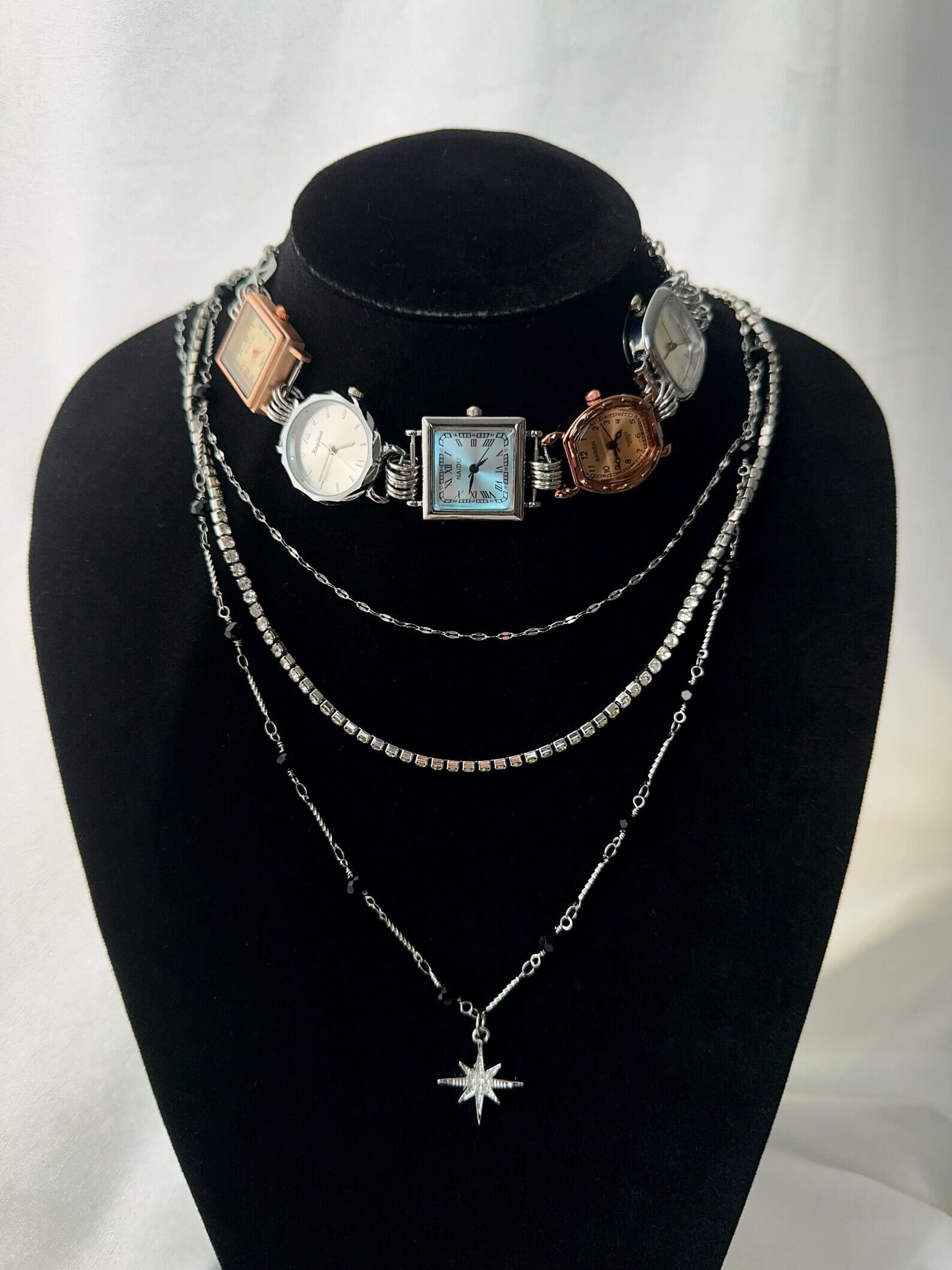 Boho Handmade Pearl Silver Punk Watch Necklace stylish watch choker necklace