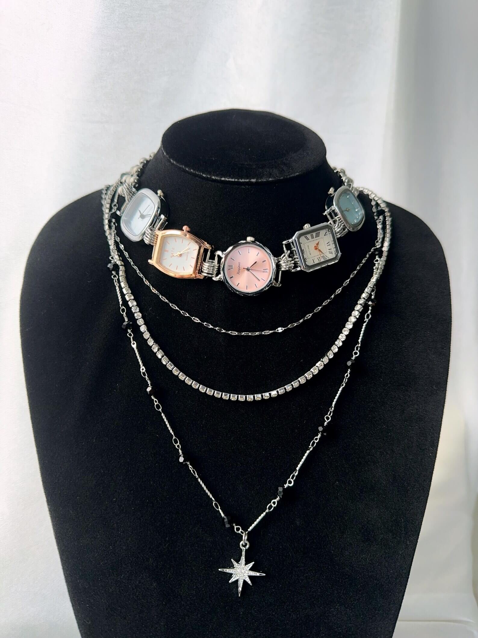Boho Handmade Pearl Silver Punk Watch Necklace stylish watch choker necklace