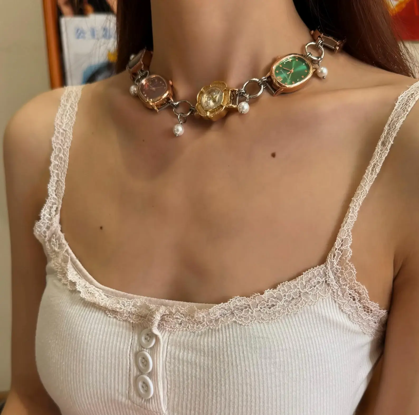Watch belly chain for women: A delicate adjustable waist jewelry set featuring a functional miniature watch on a dainty silver chain, worn as a belly chain or waist chain around the hips, showcasing a boho-chic, festival-ready look with romantic elegance.