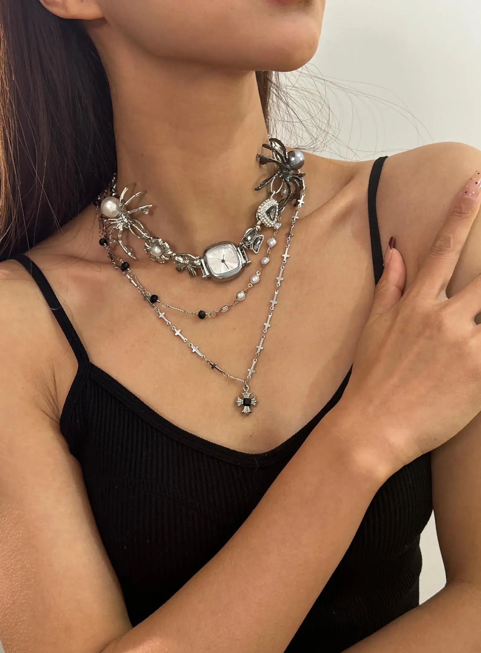 Celebrity Inspired Chrome Watch Pendant stylish watch choker necklace