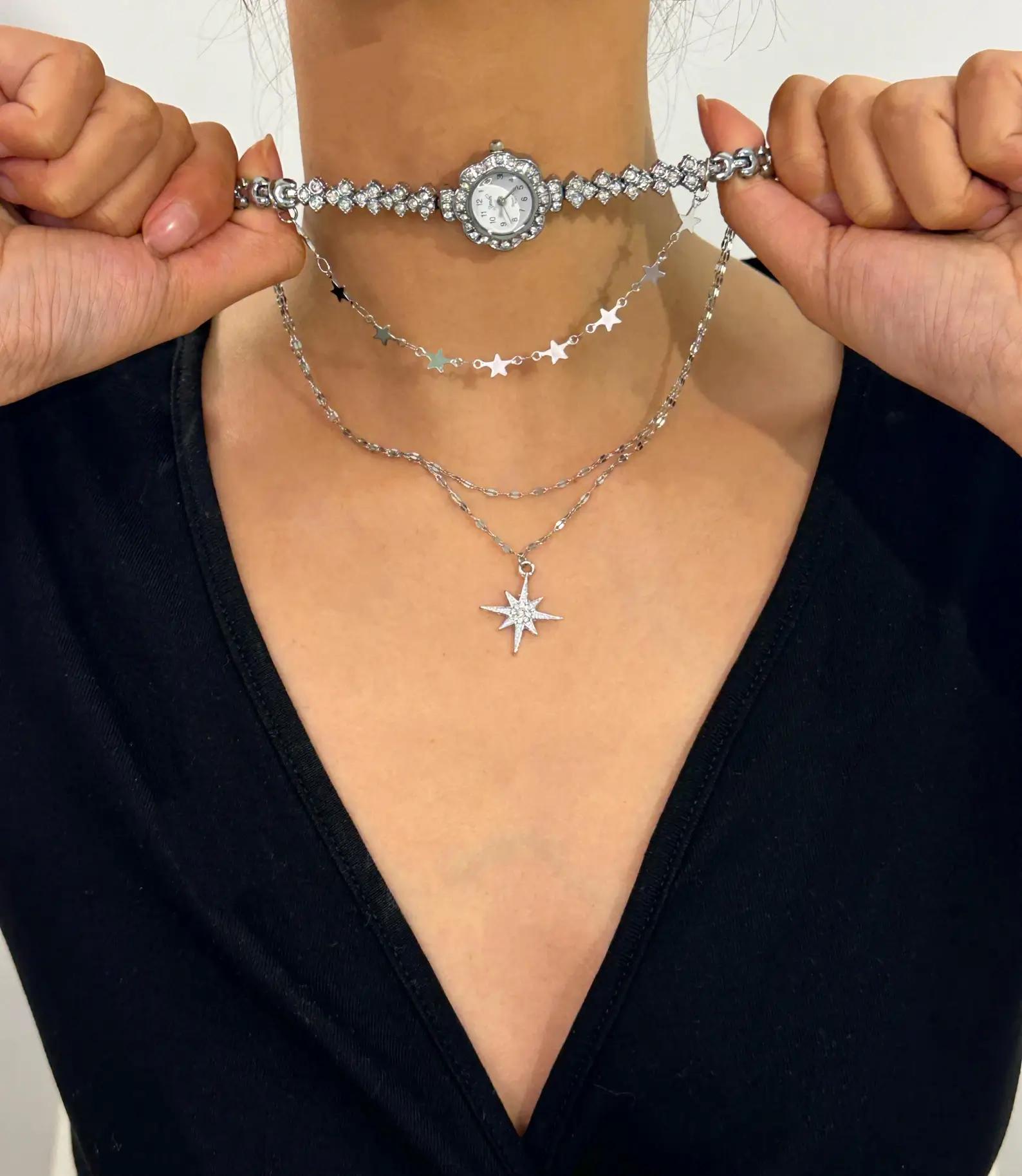Minimalist Silver Cyberpunk Watch Necklace stylish watch choker necklace