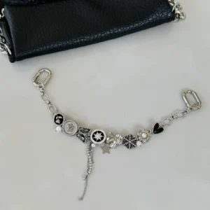 Silver layered tote bag chain for women – elegant, adjustable metal chain strap for handbags and purses, adding a chic, modern touch.