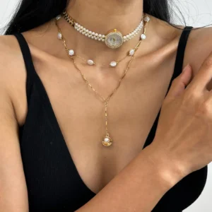 Modern Stainless Steel Watch Necklace stylish watch choker necklace